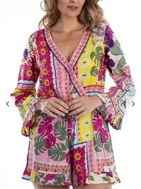 DOTTI - ALLIE Floral Patchwork Print Short Romper summer boho - SIZE XL